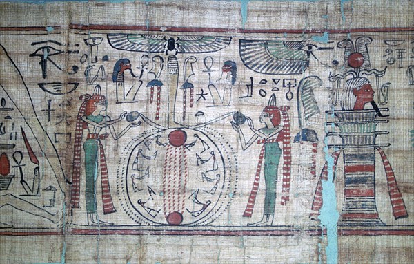 Part of the Egyptian book of the dead, showing labour in the Elysian fields. Artist: Unknown