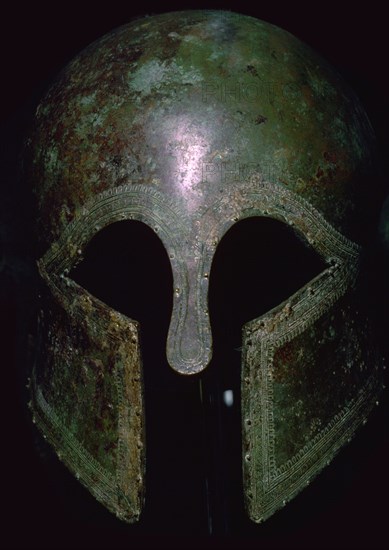 A Greek bronze helmet. Artist: Unknown