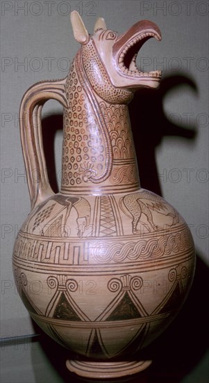 Jug with a griffin-head spout, Greek, c675-c650 BC. Artist: Unknown