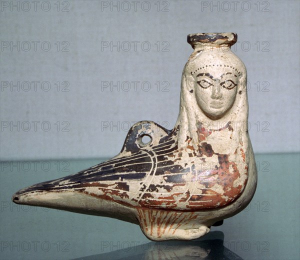 Greek terracotta in the shape of a siren, c570BC. Artist: Unknown