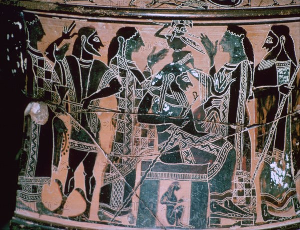 Black-figured neck-amphora depicting the birth of Athena, Attica, Greece.