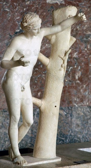 Sculpure of Apollo Sauroctone (Apollo the lizard-slayer).  Artist: Praxiteles