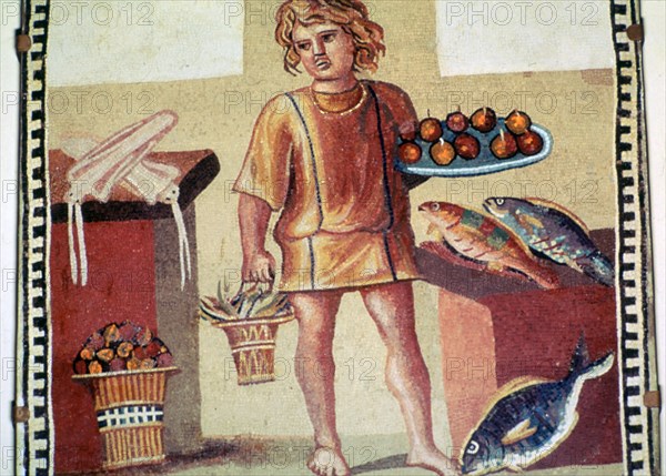 Roman mosaic of a slave boy in a kitchen. Creator: Unknown.