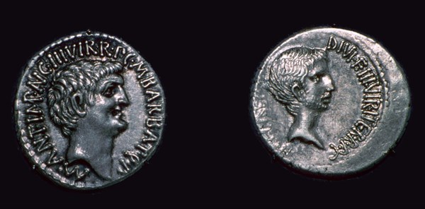 Late republican denarii with Mark Antony and Augustus Caesar, 1st century BC. Artist: Unknown