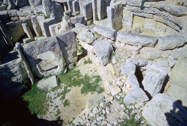 Interior of the Hagar Qim temple on Malta. Artist: Unknown