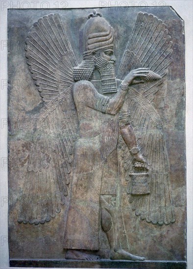 Assyrian relief of a genie protector, from the palace of Sargon II at Khorsabad. Artist: Unknown