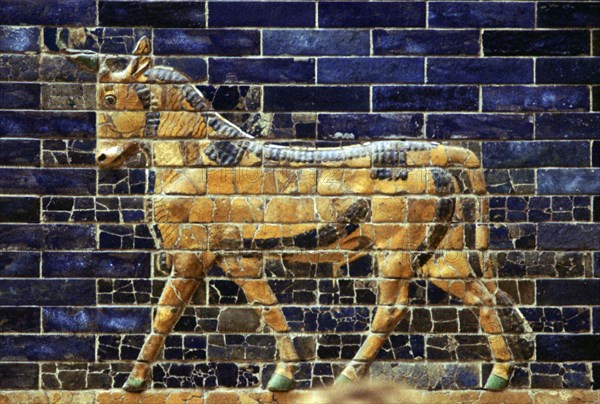 Glazed Brick relief of a bull on the Sacred Way leading to the Ishtar Gate, Babylon, c580 BC. Artist: Unknown