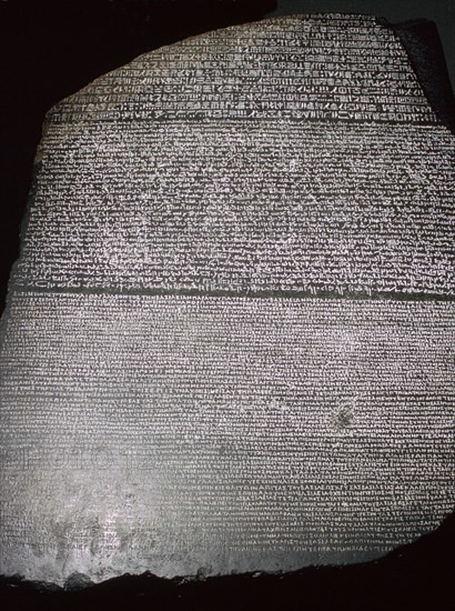 The Rosetta Stone, Egyptian, Ptolemaic Period, 196 BC. Artist: Unknown