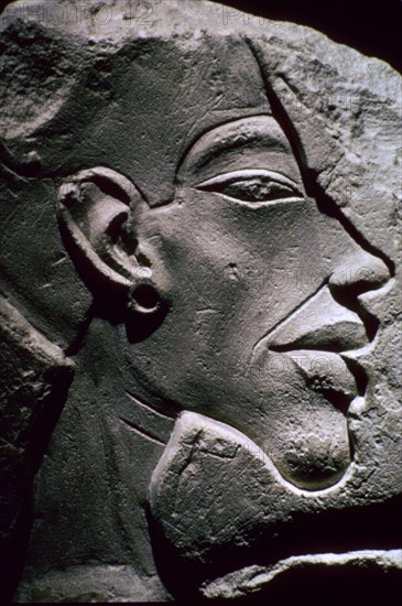 Relief showing the head of Akhenaten, 14th century BC. Artist: Unknown