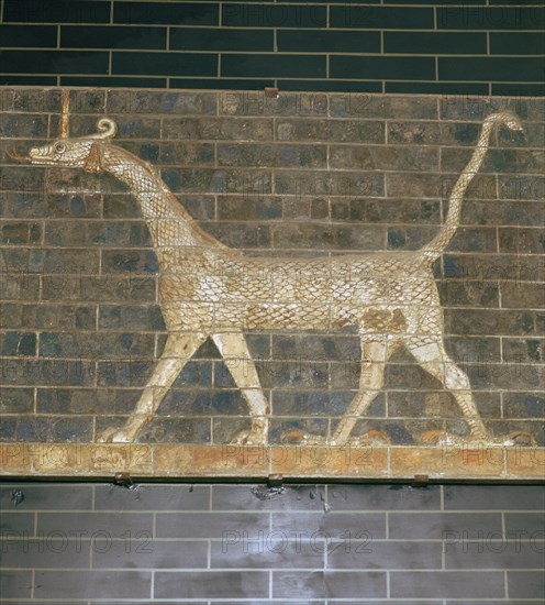 Glazed brick relief of a mushrushu on the Ishtar Gate, 7th century BC Artist: Unknown