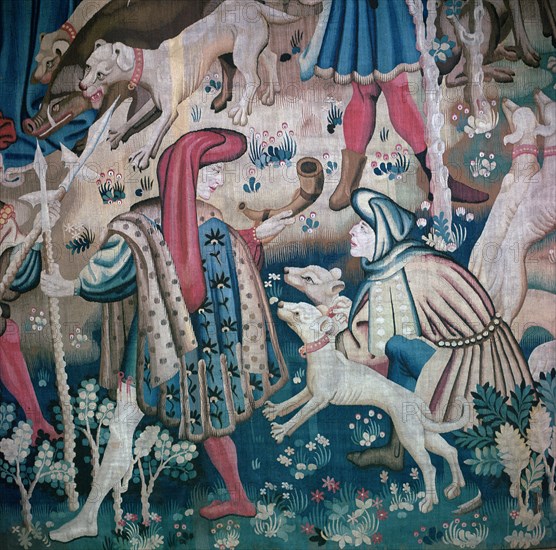 Detail of bear-hunt from the Devonshire Hunting Tapestries, 15th century. Artist: Unknown