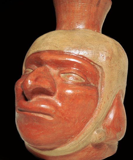 Mochica pottery vessel of a hook-nosed man. Artist: Unknown