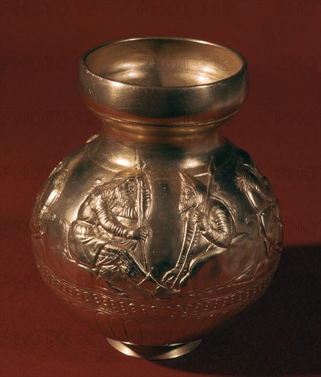 Electrum Graeco-Scythian vase showing Scythian activities, 4th century BC. Artist: Unknown
