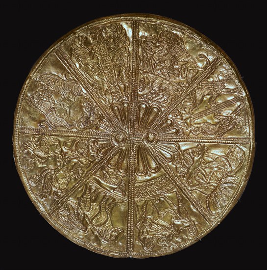 Gilt and engraved silver Scythian mirror, 6th century BC Artist: Unknown