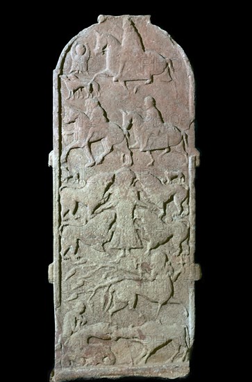 Pictish cross-slab showing Pictish horsemen and centaurs, 7th century Artist: Unknown