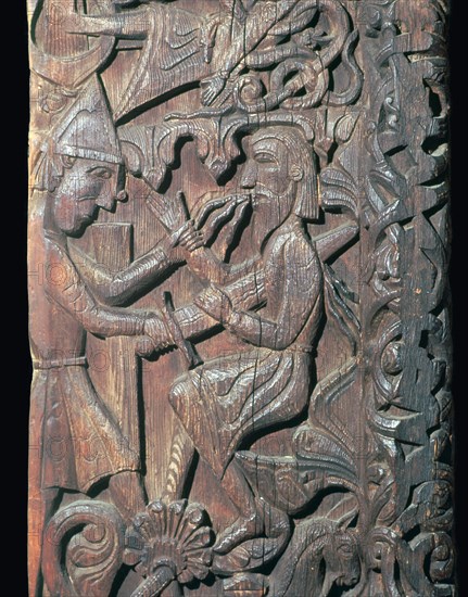 Detail of the wooden portal of Hylestad Church. Artist: Unknown