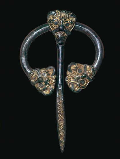 Viking gilded bronze dress fastener, 9th century. Artist: Unknown
