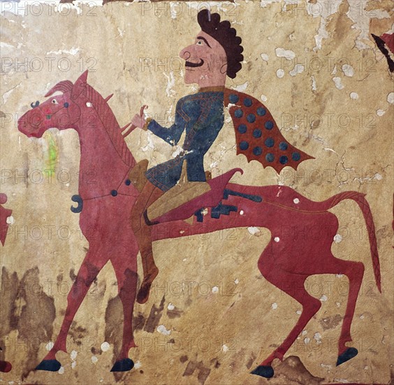 Detail of a horseman from felt Scythian wall-hanging. Artist: Unknown