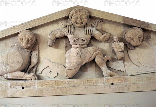 A gorgon and panthers from the pediment of the temple of Artemis on Corfu. Artist: Unknown