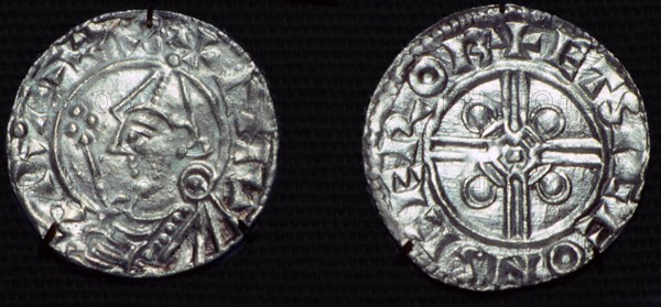 Anglo-Saxon Silver Penny of Cnut, 'pointed helmet' type. Artist: Unknown