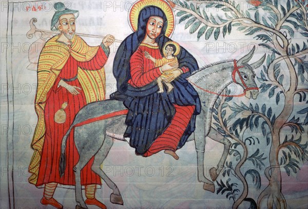 Ethiopian illustration of the Flight into Egypt, 1664. Artist: Unknown