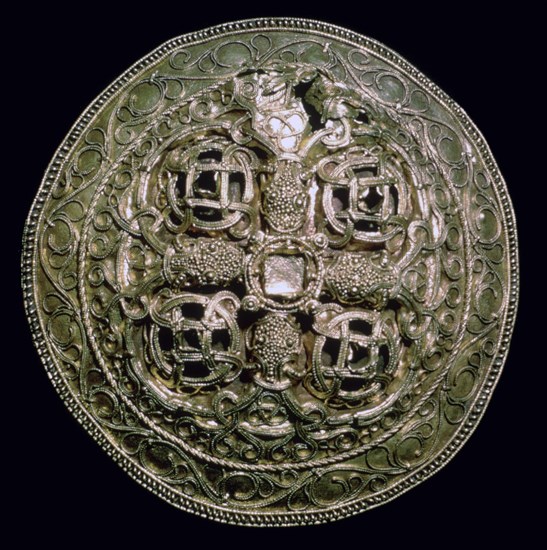 Circular Viking gold brooch from Denmark, 9th century. Artist: Unknown