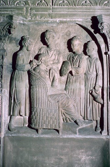 Roman relief of a woman's hair being dressed. Artist: Unknown