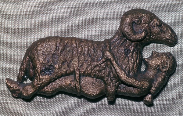 Archaic bronze of Odysseus and a ram. Artist: Unknown