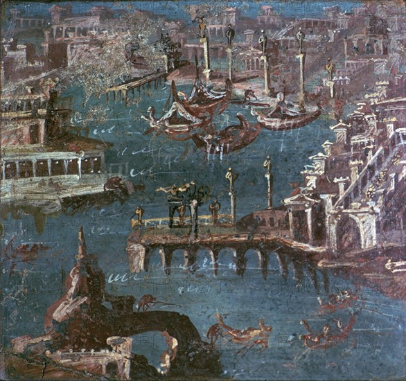 Roman wall-painting of a harbour scene. Creator: Unknown.