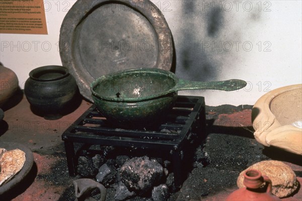 Reconstruction of a Roman kitchen. Artist: Unknown