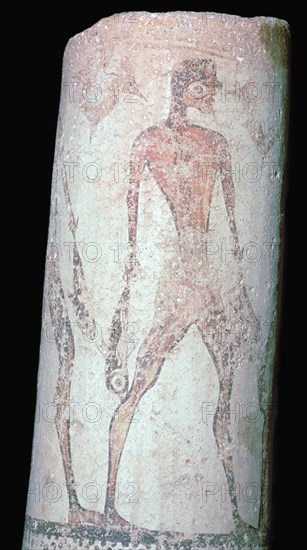 Painted Cycladic pottery of a man carrying fish. Artist: Unknown
