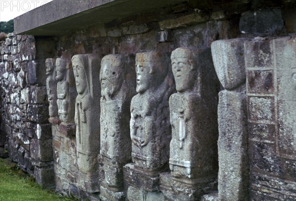 Early Christian figures showing the influence of pagan Celtic carvings, 6th century. Artist: Unknown