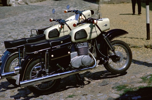 Motorcycles in Eger, Hungary. Artist: Unknown