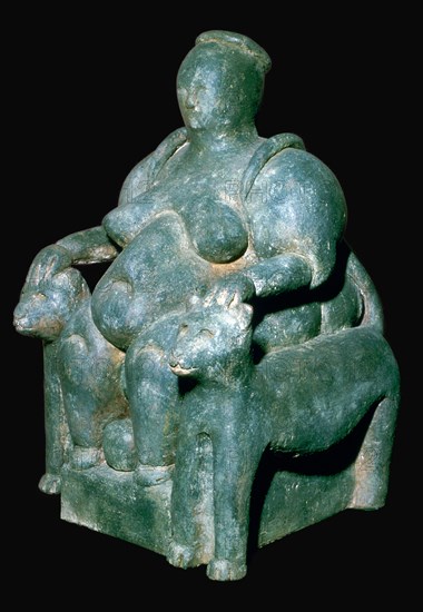 Turkish sculpture of a mother-goddess on a leopard throne. Artist: Unknown