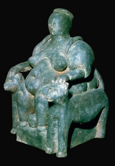 Turkish sculpture of a mother-goddess on a leopard throne. Artist: Unknown