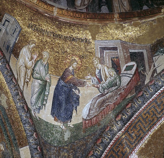 Byzantine mosaic of the rising of Peter's wife's mother, 14th century. Artist: Unknown