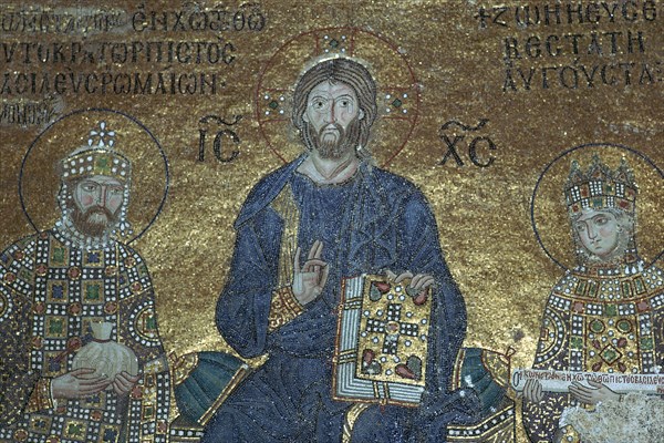 Byzantine mosaic showing Christ enthroned between earthly rulers, 12th century. Artist: Unknown