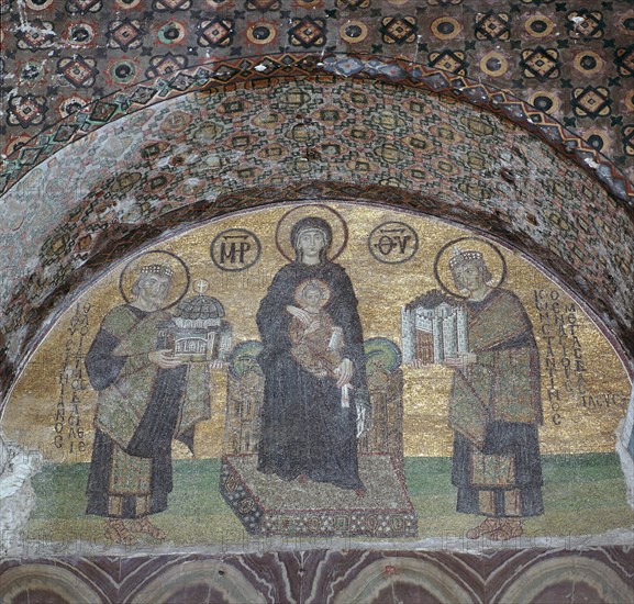 Byzantine mosaic of the Virgin with Justinian and Constantine. Artist: Unknown