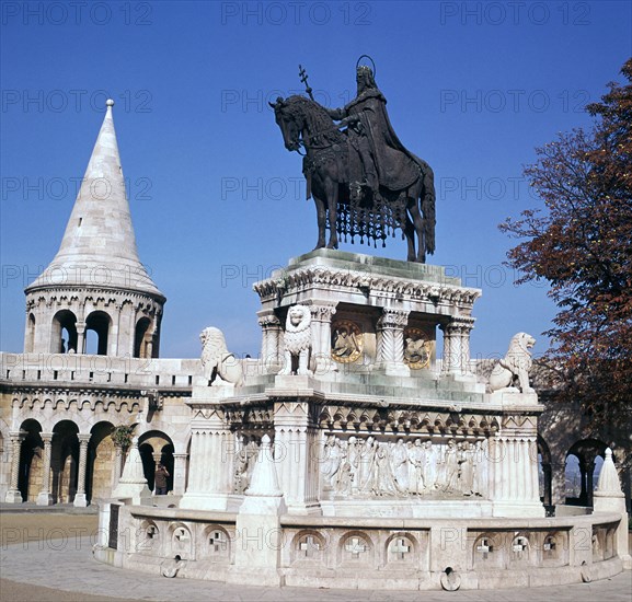 Equestrian statue of St Stephen, 19th century.  Artist: Strobylos