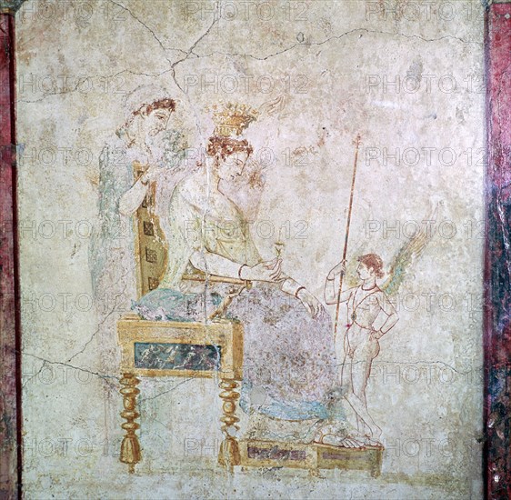 Roman wall-painting of Aphrodite, Eros, and one of the Graces, 1st century. Artist: Unknown