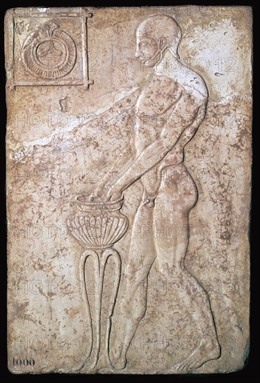 Votive relief of an athlete making a lustration, 2nd century. Artist: Unknown