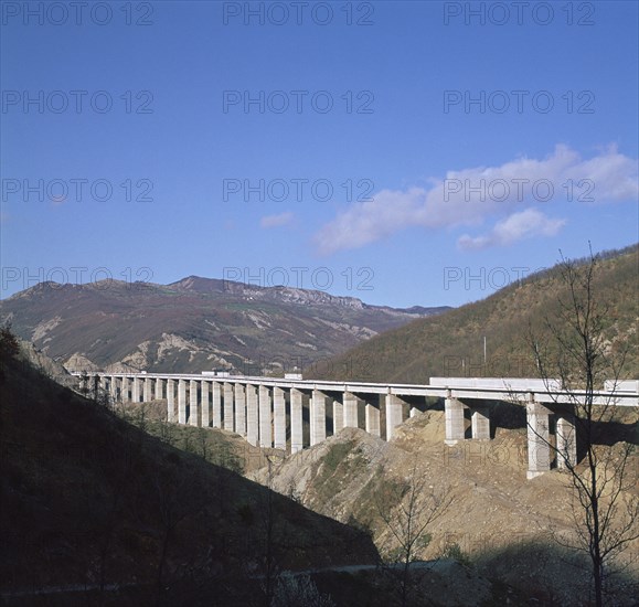 A new motorway being built, cutting through the Apennines. Artist: Unknown