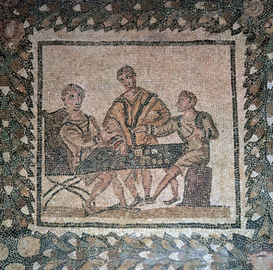 Detail of a Roman floor mosaic showing dice players, 3rd century. Artist: Unknown