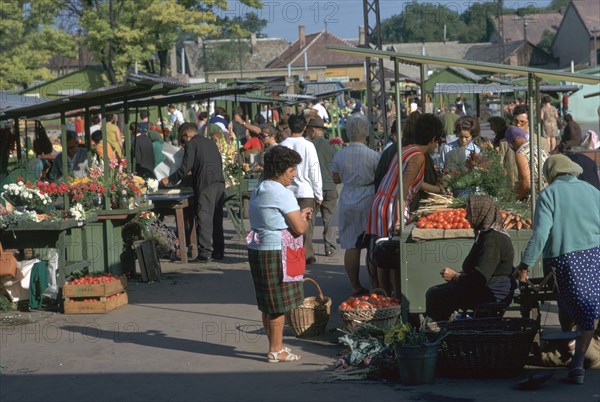 Morning market in a town in Hungary. Artist: CM Dixon Artist: Unknown