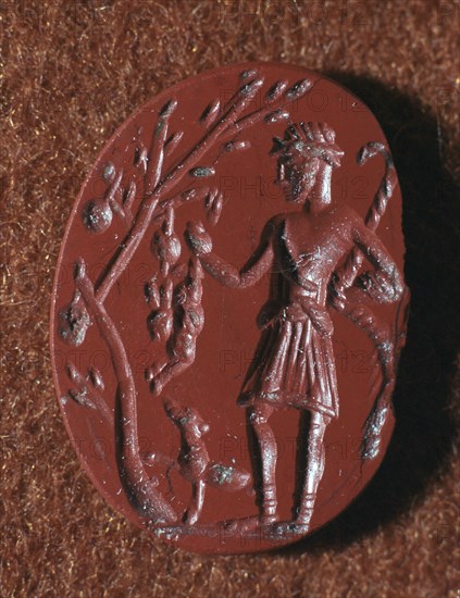 Roman intaglio gem of British deity Cocidus as Silvanus the Hunter, 2nd century BC. Artist: Unknown