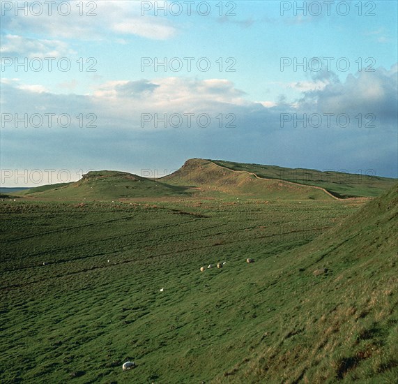 Looking east from Housesteads Roman fort on Hadrian's Wall, 2nd century. Artist: Unknown