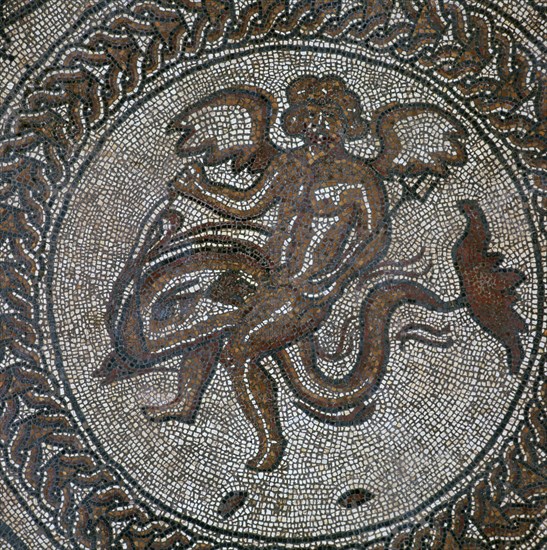 Detail of a Roman floor mosaic showing Cupid on a dolphin, 1st century. Artist: Unknown