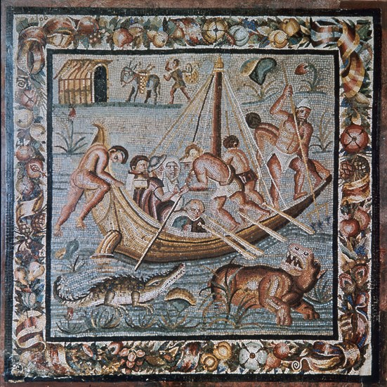 Roman mosaic of a ferry-boat, 2nd century. Creator: Unknown.
