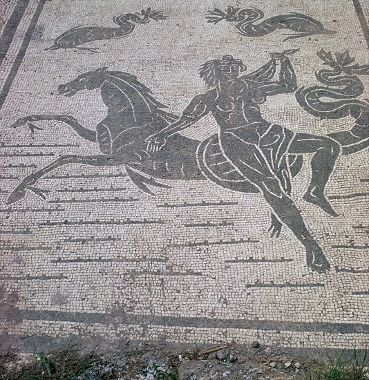 Roman mosaic of a nymph riding a sea-horse, 2nd century. Artist: Unknown