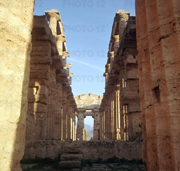 Interior of the Greek so-called temple of Neptune in Paestum, 5th century. Artist: Unknown